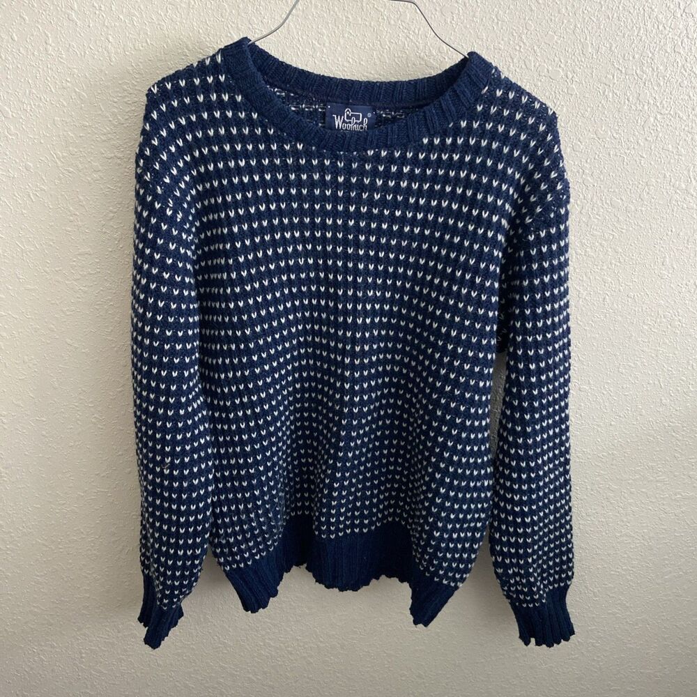 Vintage Woolrich Birdseye Heart Wool Sweater Made in USA Navy Blue Men's Medium